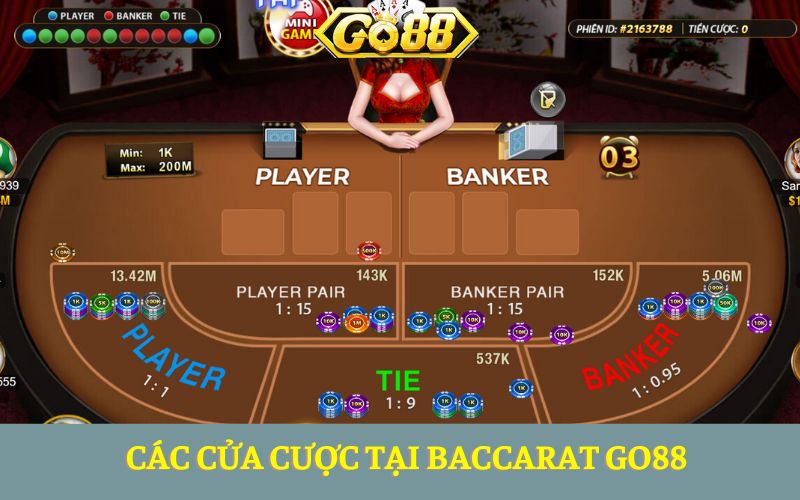 Các cửa cược tại Baccarat Go88